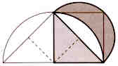 Slika 1: Lunin krajec, ki nastane, če nad stranico kvadrata z zunanje strani narišemo polkrog in od njega odščipnemo presek s krogom, ki je očrtan kvadratu.